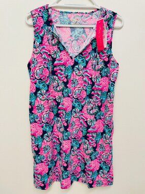 Lilly Pulitzer Johanna Coverup Dress Oyster Bay Navy Shroom with a View